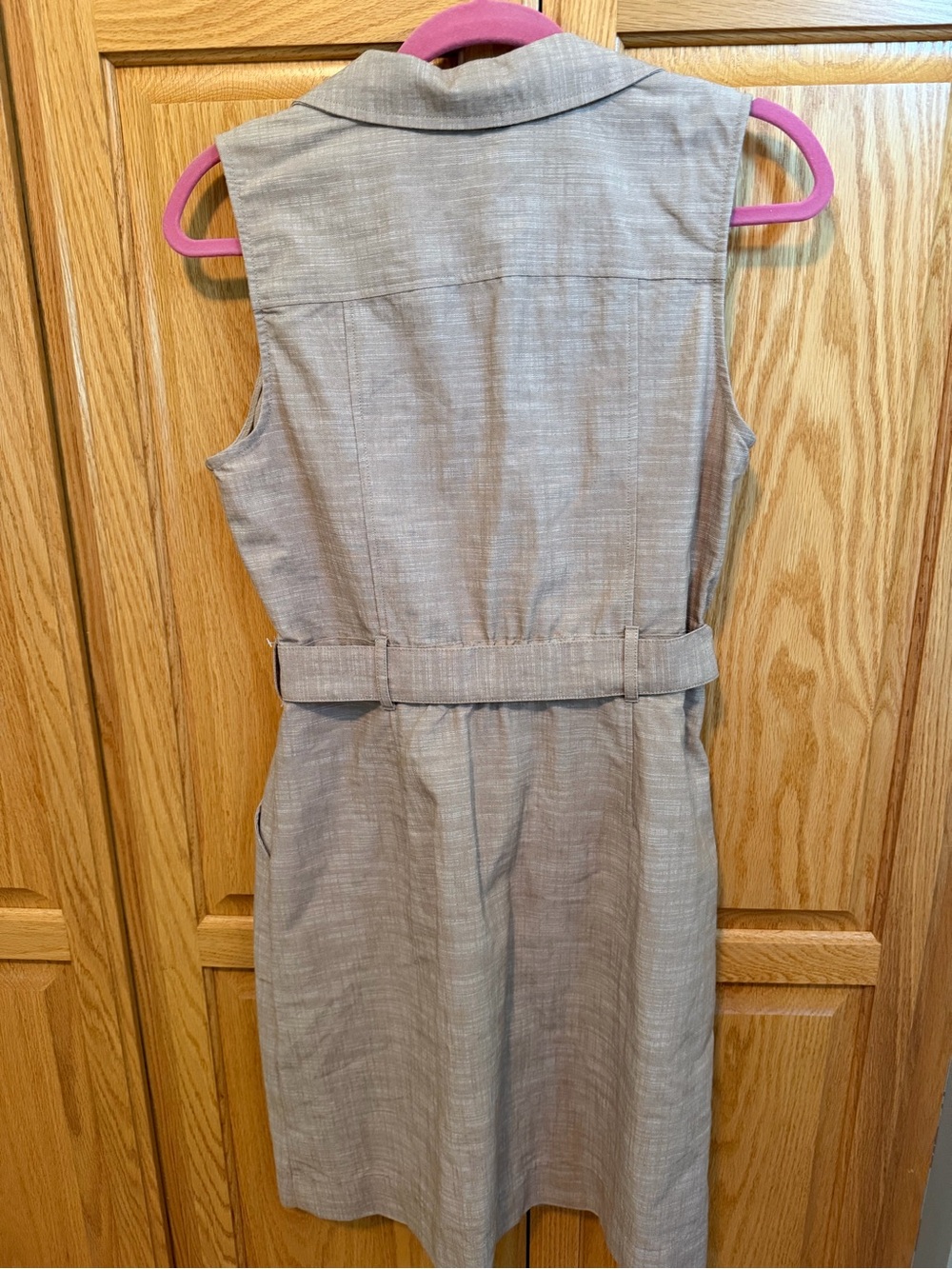 Sharagano Sleeveless Zip Front Belted Dress in Light Taupe - Size 10 - Picture 3 of 3